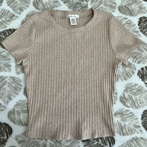 Bozzolo Taupe Ribbed Short Sleeve Tee